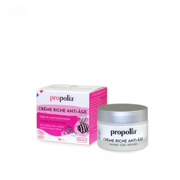 Crema antienvejecimiento orgánica rica - Polen de abeja y ácido hialurónico (Propolia)